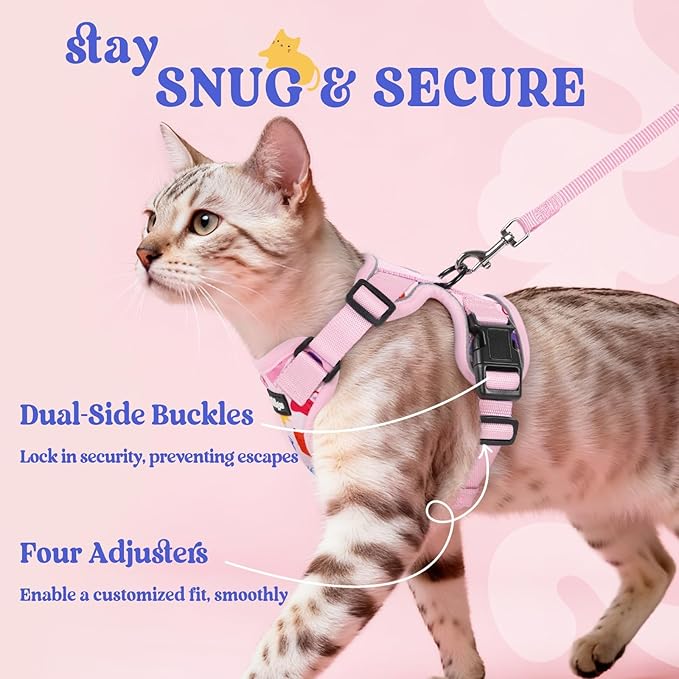 rabbitgoo Cat Harness and Leash for Walking, Escape Proof Soft Adjustable Vest Harnesses for Cats, Easy Control Breathable Reflective Strips Jacket, Purrty Pink, XXS