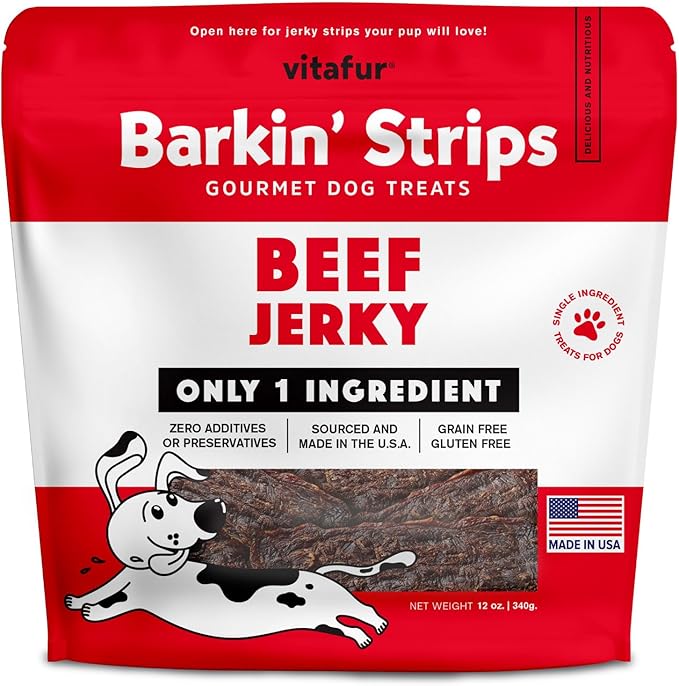 Barkin Burger Strips Made of only Beef Jerky Grain-Free Dog Treats 12 oz Pack - Premium One-Ingredient, All-Natural, Low-Fat, Lean Protein Jerky Treats for Dogs and Breeds