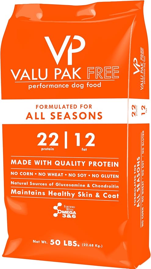 Valu-Pak Free 22-12 All Seasons Dog Food, Gluten Free, Wheat Free, Corn Free, Soy Free, Skin & Coat Health, 50 lbs