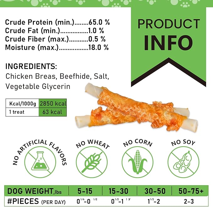 Dog Treats Chicken Jerky with Rawhide - 1.5 LB Value Pack, 100% Real Chicken, Natural Rawhide, Human Grade, High Protein, Healthy Natural Dog Chews, Training Reward, Made for North America
