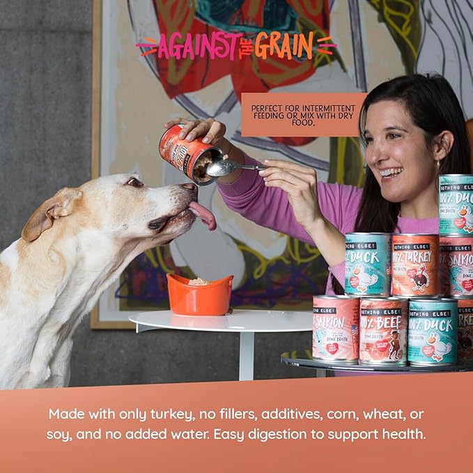 Evanger's Against The Grain Nothing Else! 100% Turkey Dog Food – 12 Count, 11 oz Each – Single-Ingredient Meatball Texture in Natural Broth – Wet Dog Food – Grain & Gluten Free