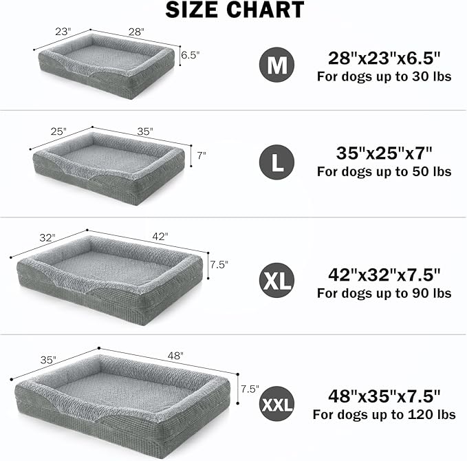 INVENHO Orthopedic Dog Beds Large Sized, XL Washable Egg-Crate Memory Foam Dog Couch Bed with Washable Removable Cover, Waterproof Lining and Nonskid Bottom
