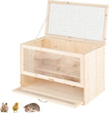 PETSITE Hamster Cage Chewproof, Wooden Hamster Habitat Playpen with Mesh Flip Roof, Multiple Ladder Areas, Ramp Design, Acrylic Panel, and Lockable Door, 23.5 x 14 x 16.5 Inches (L x W x H)