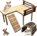 Wooden Hamster Platform with Fence, Large Syrian Hamsters Standing Platforms with Legs Wood Syrian Hamsters Playing Toy Standing Table Gerbil Cage Accessories