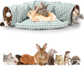 BWOGUE Bunny Tunnel Bed, 2-in-1 Collapsible Tunnel Tubes Toys with Removable Mat Hideout for Cats Kittens Rabbits Guinea Pigs Kitty (GreenPlaid)
