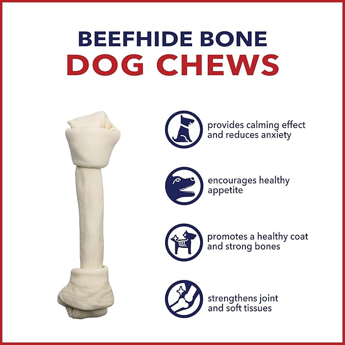 Pet Factory American Beefhide 12" Knotted Bone Dog Chew Treat - Natural Flavor, 1 Count/2 Pack