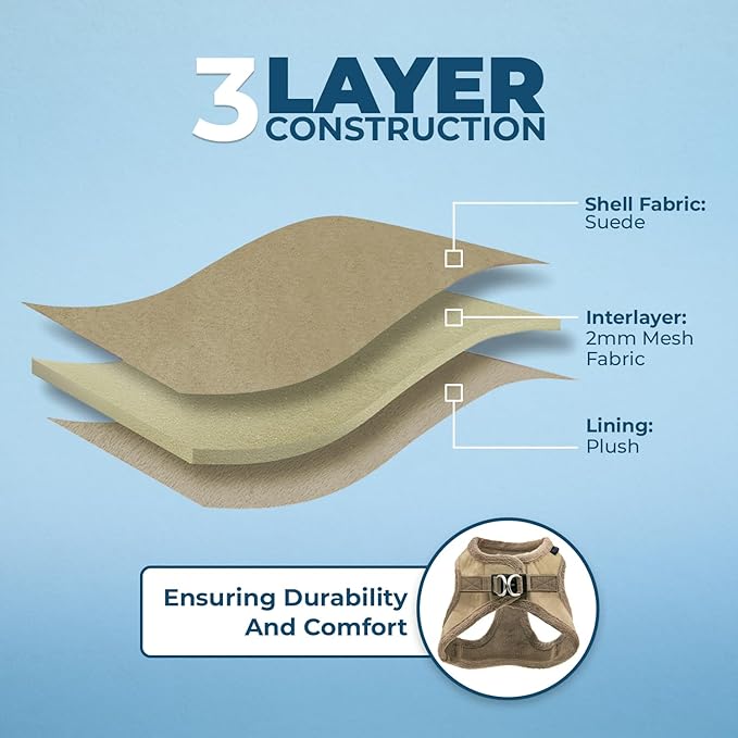 Best Pet Supplies - All Weather Plush, Reflective, No Pull Harness for Small, Medium Dogs, Cats - Secure with Hook & Loop Fastener, Buckle, Double D-Rings - Latte Suede, M