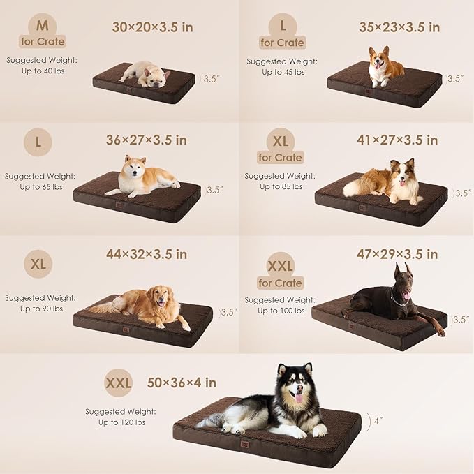 EHEYCIGA Orthopedic XL Dog Beds for Extra Large Dogs with Removable Washable Cover for Crate, Brown, 41x27