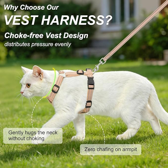 BEAUTYZOO Cat Harness and Leash Set for Walking Escape Proof, Neck Release Adjustable Harness for Kitten Puppy Small Medium Large Cats, Soft Cute Easy Control Small Cat Harness for Cats Boy and Girls