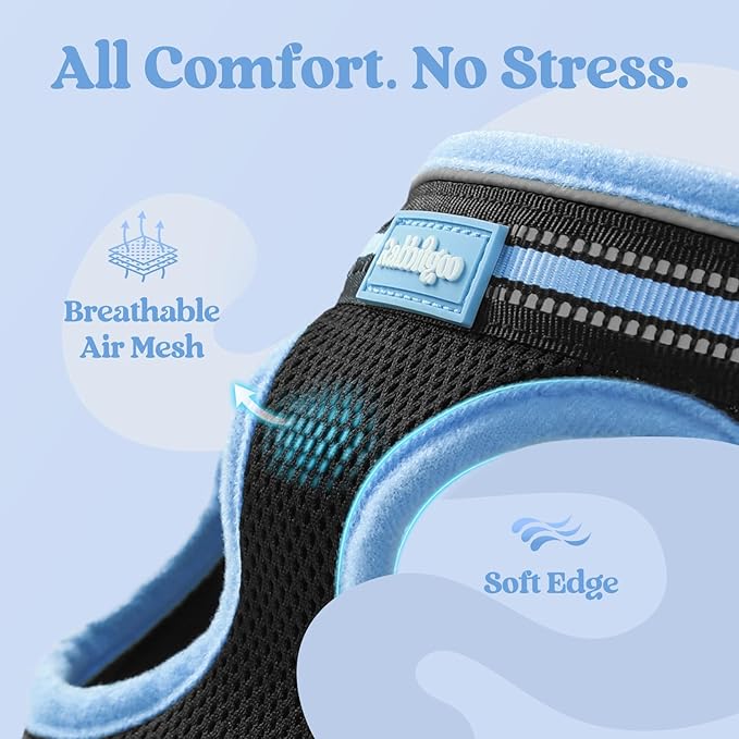rabbitgoo Cat Harness and Leash Set for Walking Escape Proof, Adjustable Soft Kittens Vest with Reflective Strip for Cats, Comfortable Outdoor Vest, Black & Light Blue, L