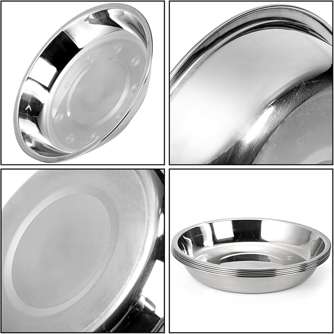 DEAYOU 5 Pack Stainless Steel Cat Bowls, 7.7" Wide Shallow Cat Food and Water Dish, 16 OZ Basic Pet Feed Bowl, Metal Replacement Bowl Plate for Kitten, Puppy, Dog, Elevated Stand, Whisker Friendly
