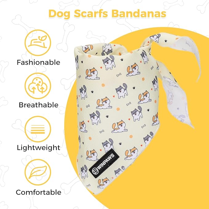 Dog Harness and Leash Collar Set with Dog Poop Bag Holder and Bandanas, Escape Proof Adjustable Puppy Cat Vest with Soft Mesh Padded, Pet Supplies for Small Medium Large Dogs Kitten(Yellow Puppy, M)