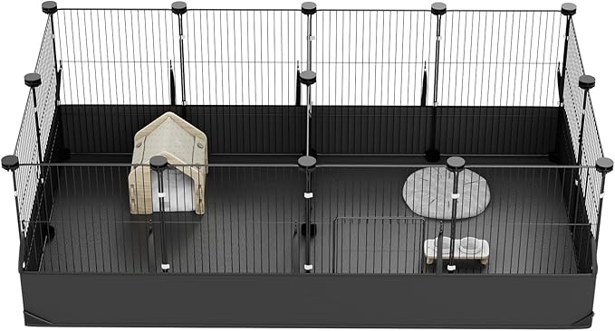 Tresbro Guinea Pig Cage with Waterproof PVC Bottom Liner & One-Hand Release Hook, Triple Fixing C&C Cage for Guinea Pigs, Bunny, Rabbit, Hedgehog, Small Animal Indoor Playpen 48''L x 24''W x 16''H