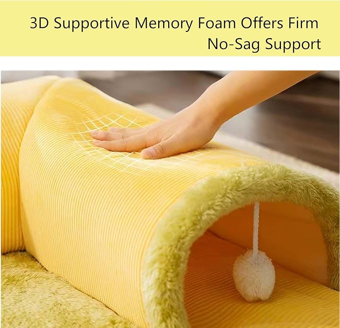 Rabbit Tunnel Bed with Removable Plush Mat - Soft Hideout & Play Tube for Bunnies, Guinea Pigs, Chinchillas, Cats, Bunny-Cozy Small Pet Toy, Grey (Yellow, Large-23"x23"x1")