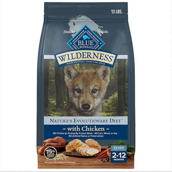 Blue Buffalo Wilderness Puppy High Protein Dry Dog Food with Real Chicken Plus Wholesome Grains, Made in the USA with Natural Ingredients, Chicken, 13-lb. Bag