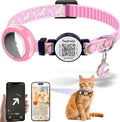Waterproof Airtag Cat Collar, Breakaway with Stars and Moon with AirTag Holder for Apple. Solid & Safe, Pet Collar, Smart ID tag Cat Collar, Scan QR for Instant Location Alerts.NO APP (Pink B)