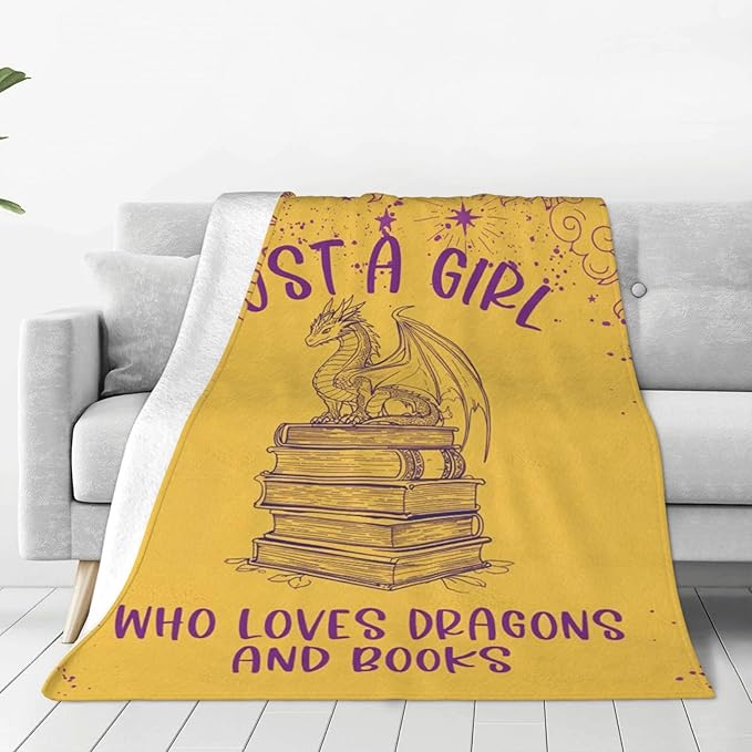 SweetFox Just A Girl Who Loves Dragons and Books Blanket Dragon Decor Throw Blanket Gifts for Girls Boys Lovers Super Warm Soft Plush Fleece Flannel Bedding Blankets for Kids Adults Men Women 80"X60"