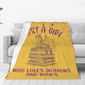 SweetFox Just A Girl Who Loves Dragons and Books Blanket Dragon Decor Throw Blanket Gifts for Girls Boys Lovers Super Warm Soft Plush Fleece Flannel Bedding Blankets for Kids Adults Men Women 80"X60"
