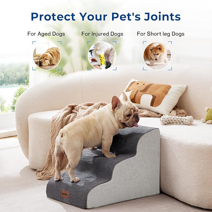 ZOMISIA Dog Stairs for High Beds - Pet Stairs Ramp for Couch, 35D Foam Dog Steps for Small to Large Pets, with Non-Slip Bottom Beige, 5 Steps