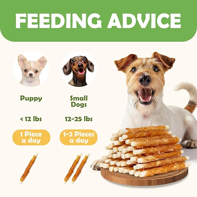 MON2SUN 5 Inch Chicken Wrapped Rawhide Sticks, 25 Count Long Lasting Chew Treats for Puppy & Small Dogs, High Protein, No Artificial Colors, 8.82 oz