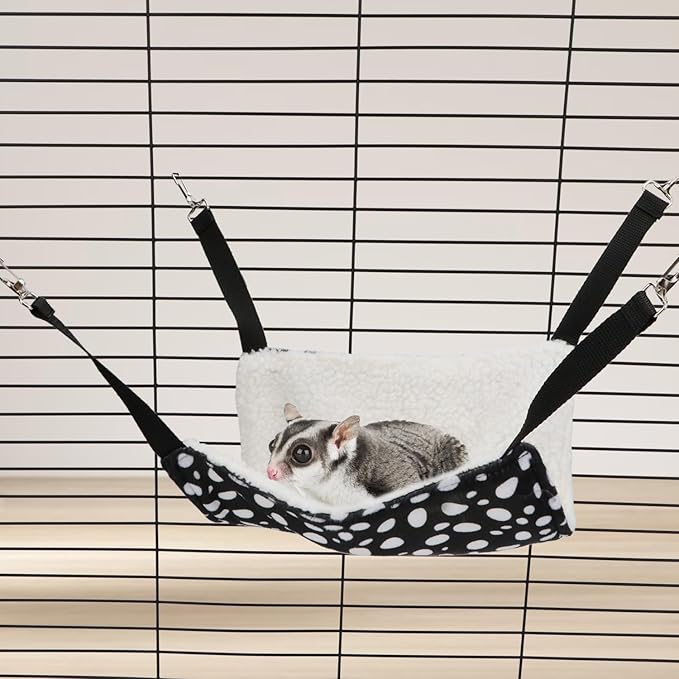Wontee 2 Pack Small Animal Hammock Soft Fleece Sleeping Bed for Mice Rat Chinchilla Guinea Pig Ferret Kitten Cat Rabbit (S: 10.6x10.6inch, Black White Dot)