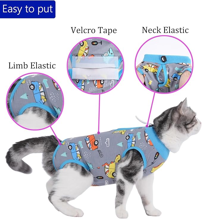 kzrfojy Cat Recovery Suit Cat Onesie for Cats After Surgery Female Male Spay Kitten Neuter Surgical Bodysuit Post Surgery Cone of Shame Alternative Anti Licking (Gray, Small)