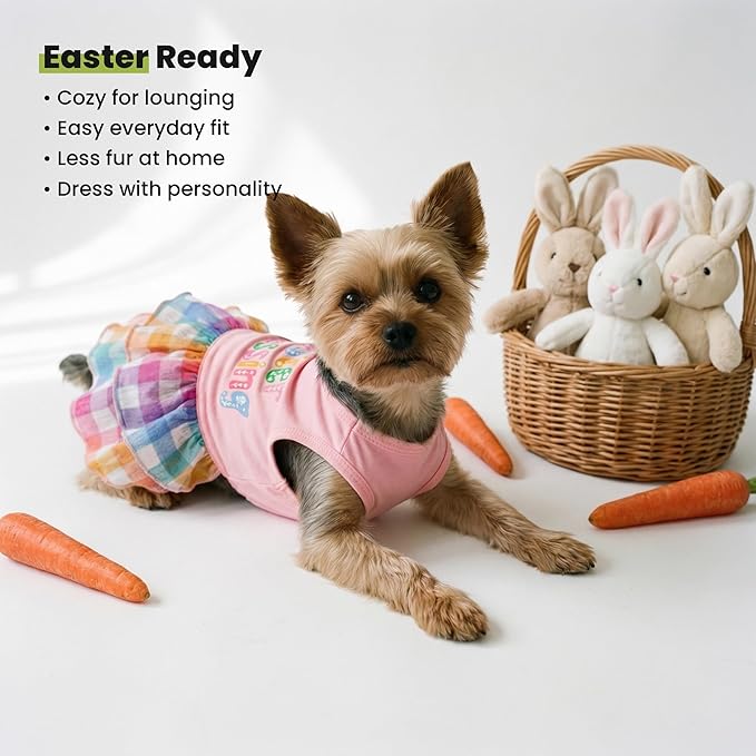 Fitwarm Easter Blessing Dog Dress, Easter Outfit for Small Dogs Girl, Colorful Pet Clothes, Pink, Blue, Orange, White, XS