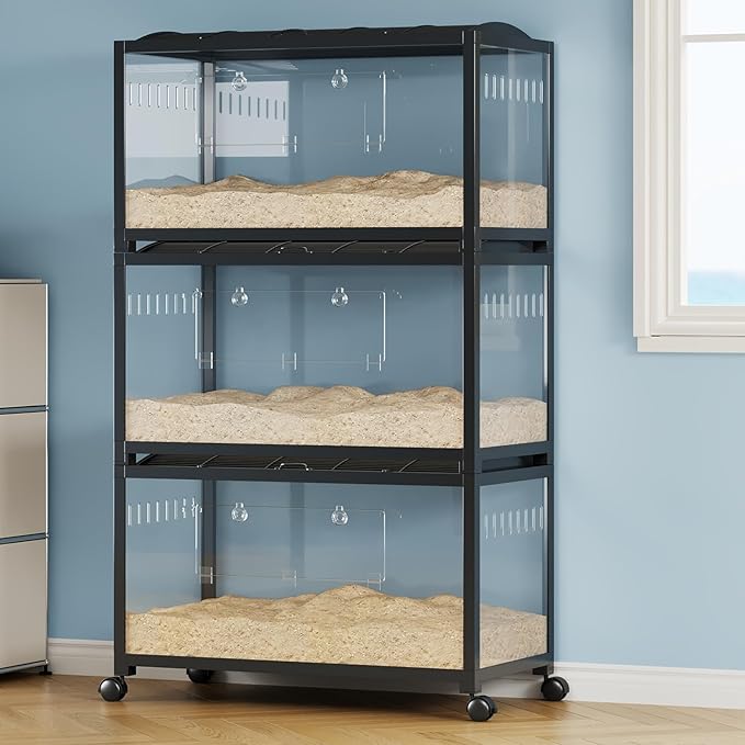 Hamster Cage for 2 Rats, Indoor Guinea Pig Cages, Small Animal Cage, 360° Viewing & Stacked Design Rat Cage for Chinchillas,Syrian Hamster, Gerbil