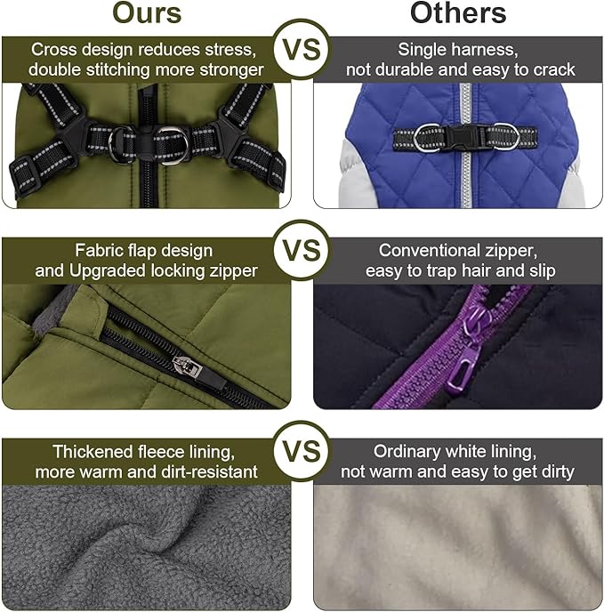 Warm Dog Winter Coat, Fashion Sports Cold Weather Jacket with Built-in Harness, Reflective & Adjustable Comfortable Pet Vest, Windproof Apparel for Small Medium Large Dogs (Green)