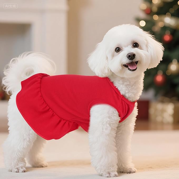 Dog Dresses Cat Skirt Solid Color Dog Clothes Summer Sleeveless Puppy Girl Clothes for Small Pet Dogs Cats (Red, Medium)
