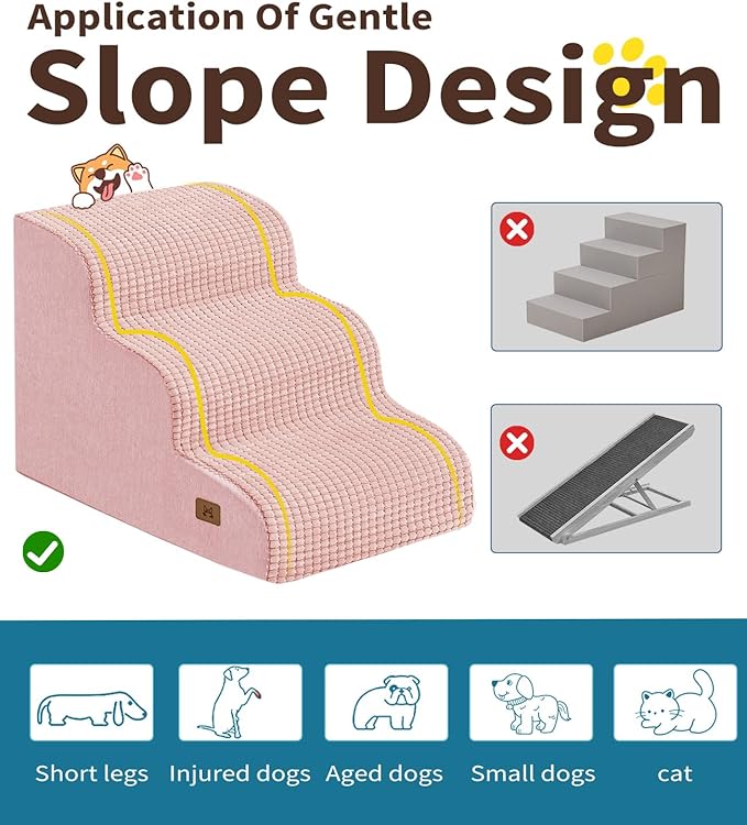 ABCPET Dog Step for Bed, Dog Stair 3-Step 35D Pet Stair 15.7" H for High Bed or Sofa Non-Slip Balanced Pet Step Indoor, Pink
