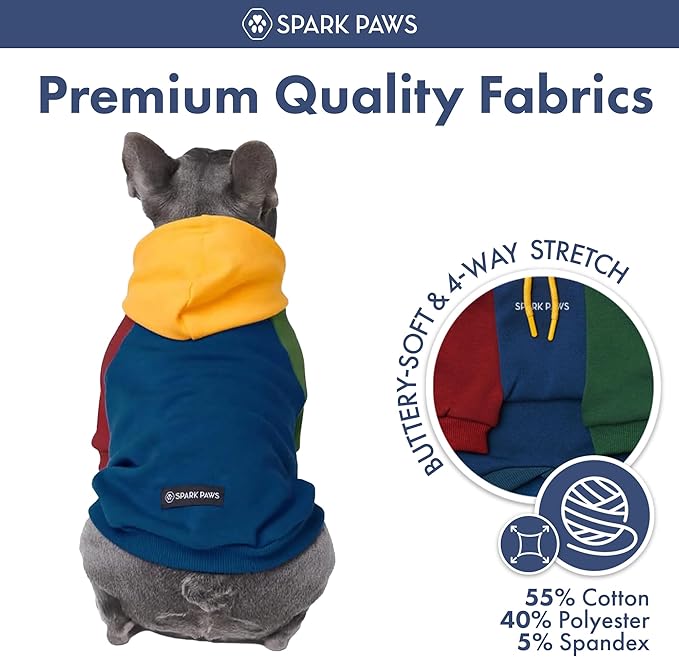 Spark Paws Dog Hoodie – Premium Dog Sweater for Small, Medium, and Large Dogs | Warm Outfits for French Bulldogs, Pitbull, Puppy, Winter Jacket Alternative - Primary Color Block - 3XL