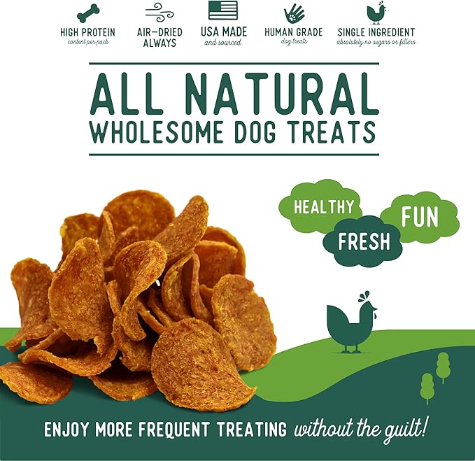 Beg & Barker Jerky Chips for Dogs Variety (3.5oz, Pack of 4) - Single Ingredient Dog Treats Made for Small and Large Dogs Protein Human Grade Dog Treats Made from Real Meat, Made in USA