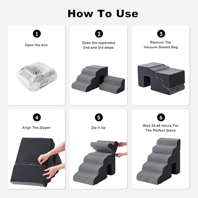 ZOMISIA Dog Ramp for Large Dogs - 24" H 5 Steps Pet Stairs for High Bed with Tunnel 2 in 1 with Zippers Suitable, Indoor Cat Ladders with Non-Slip Bottom, Black