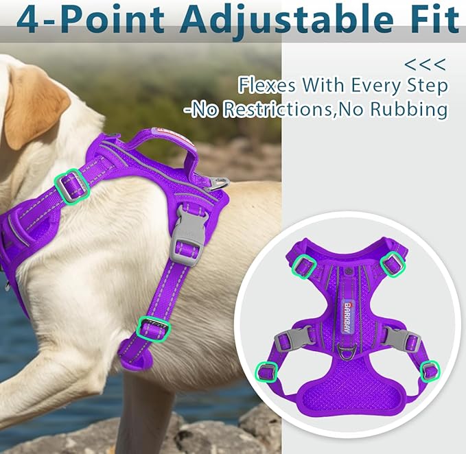 BARKBAY Dog Harness No Pull with ID Tag Pocket - Heavy Duty, Reflective, Easy Control for Large Dogs(Purple,L)