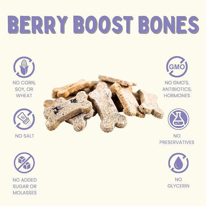 Winnie Lou Organic Dog Treats – Natural Dog Biscuits, USA Made, Organic Ingredients, Clean, Sensative Stomach, All Breed Sizes, High Protein, Hypoallergenic, Berry Boost Bones (Pack of 2)