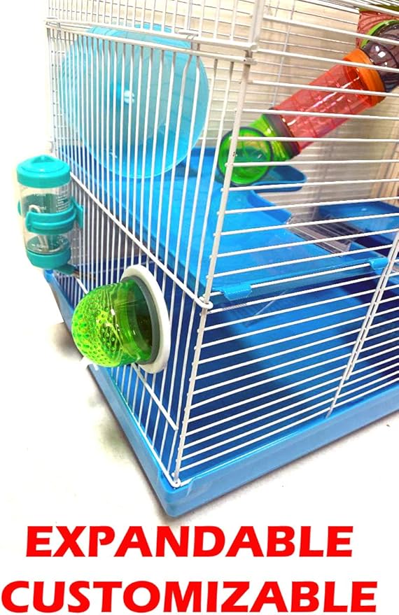 Large 3-Levels Dwarf Hamster Expandable and Customizable Habitat House Cage for Rodent Gerbil Mouse Mice Rat with Crossover Tube Tunnel