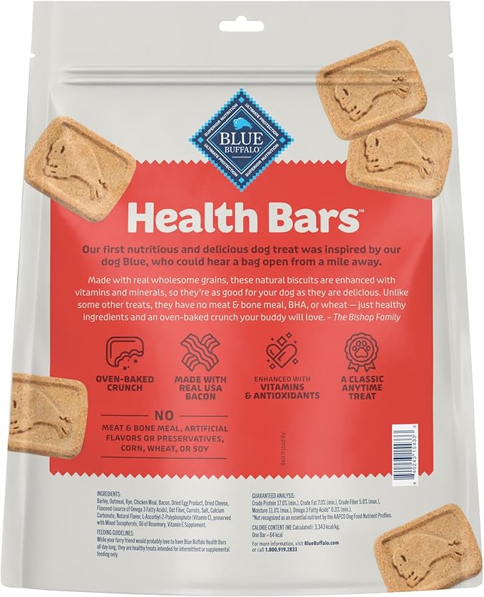 Blue Buffalo Health Bars Mini Crunchy Dog Biscuits, Oven-Baked with Natural Ingredients, Bacon, Egg & Cheese, 32-oz Bag