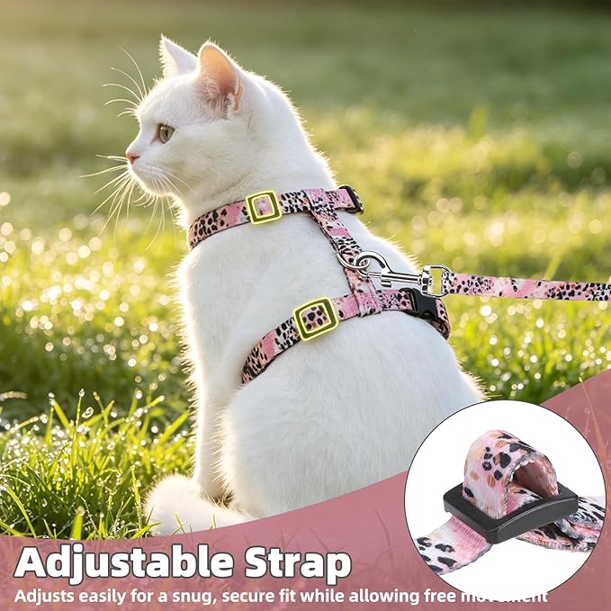 PUPTECK Adjustable Cat Harness and Leash Set Escape Proof Kitten Strap Collar for Walking Travel, Leopard Print