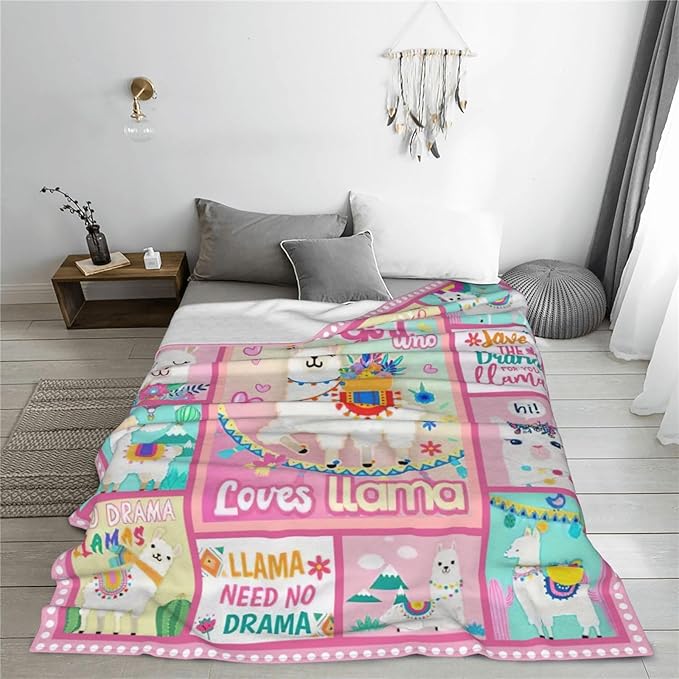 SweetFox Just A Girl Who Loves Llama Blanket, Alpaca Decor Throw Blanket Gifts for Girls Boys Lovers Super Warm Soft Plush Fleece Flannel Winter Bedding Blankets for Kids Adults Men Women 80"X60"