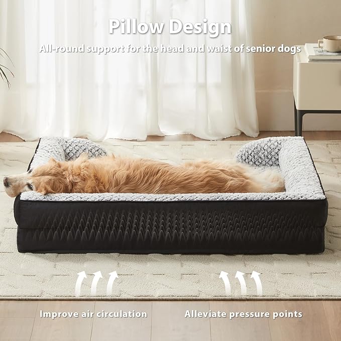 LEXTRO Orthopedic Dog Bed for Large Dogs, Egg Crate Foam Bed for Large Dogs, Equipped with Removable Waterproof Pillow Cover and Anti-Slip Bottom, Pet Bed