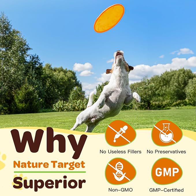 NATURE TARGET Glucosamine for Dogs, Joint Supplement for Dogs, Chondroitin, MSM, Turmeric, Omega 3, Support Hip & Joint Mobility - Dog Joint Pain Relief for Small & Large Breed, 9.52 Oz