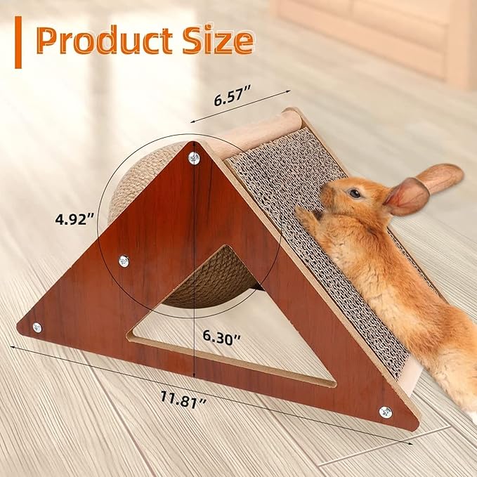 Rabbit Scratching Pad Bunny Toys - 2-in-1 Rabbit Scratch Rotating Ball & Cardboard Scratcher Bunnies Interactive Toy