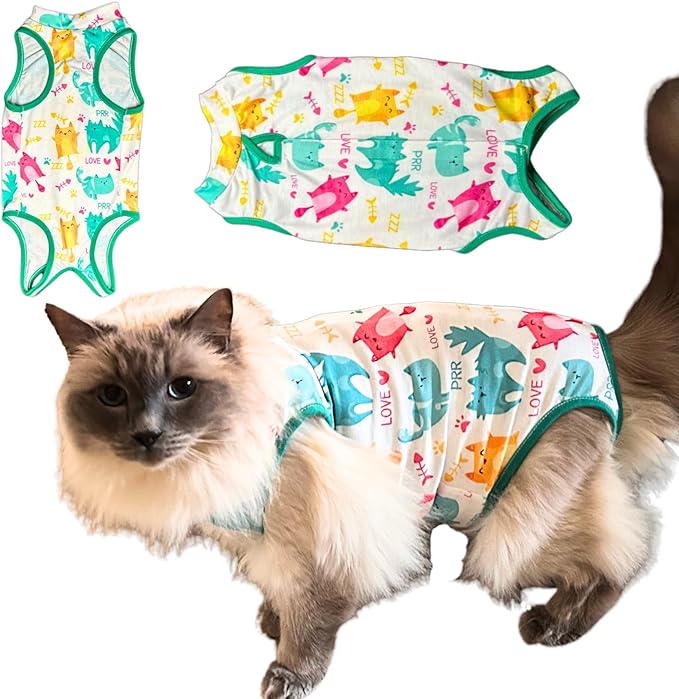Cat Recovery Suit Surgical Onesie - Post Surgery - Soft Breathable Fabric - No-Cord Design - Protects Wounds and Skin After Spay or Neuter - Male and Female Cats | Medium