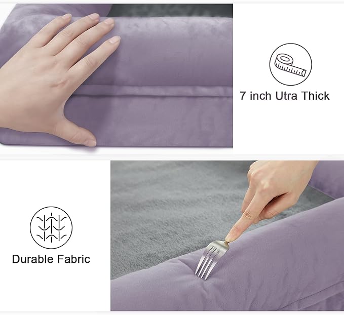 Jumbo Orthopedic Dog Beds, Washable Dog Bed with 4-Sides Removable Bolster, Waterproof Pet Bed Egg Crate Foam with Non-Slip Bottom for Large Dogs, Light Purple