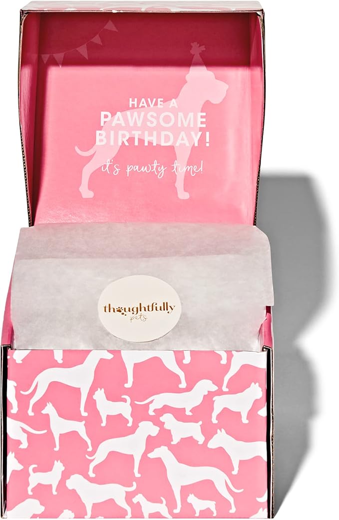 Thoughtfully Pets, Pink Dog Happy Birthday Mini Cookie Cake, Peanut Butter Flavored, Hand Decorated Hollow Biscuit Dog Treat Cake for All Small Large Breeds