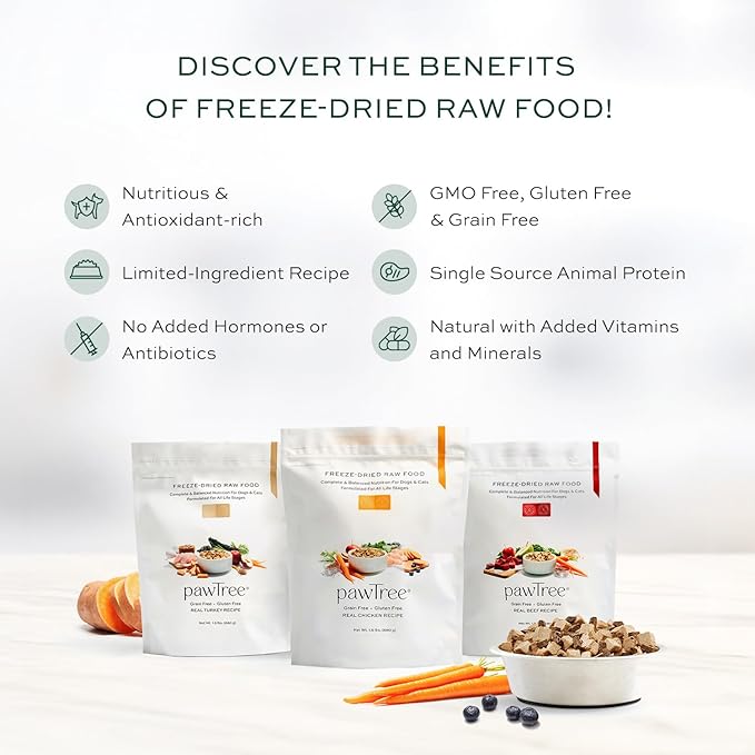 pawTree Freeze-Dried Raw Food for Dogs & Cats. Nutrient-Rich, All-Natural, Complete & Balanced Nutrition. Real Meat, Vegetables & Superfoods (Pork)