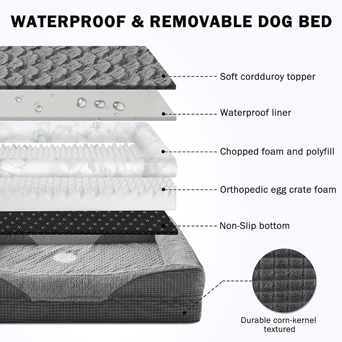 INVENHO Orthopedic Extra Large Dog Bed, XXL Waterproof Egg-Crate Memory Foam Dog Couch Bed with Washable Removable Cover, Waterproof Lining and Nonskid Bottom