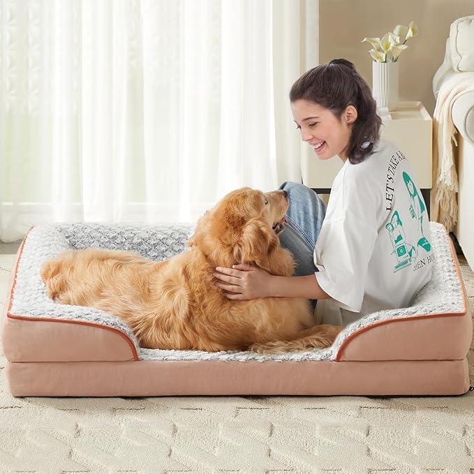 LEXTRO Orthopedic Dog Bed for Medium Dogs, Egg Crate Foam Bed for Medium Dogs, Equipped with Removable Waterproof Pillow Cover and Anti-Slip Bottom, Pet Bed