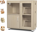 Hamster Cage Furniture with Storage Cabinet, House for Rat Chinchilla, 4-Tier Wood Habitat with Small Animal Cage for Rat, Hedgehog,Chinchilla with Openable Top (Teak)
